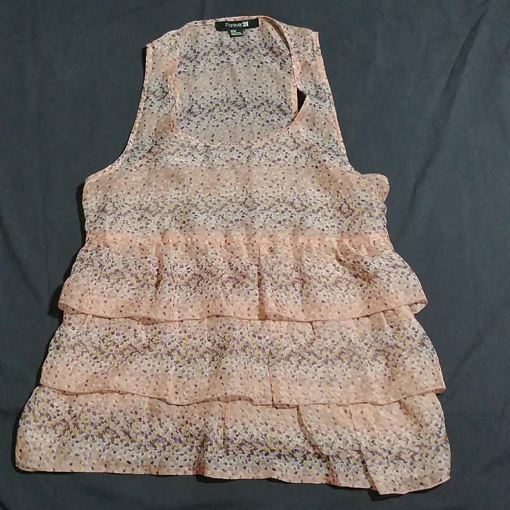 Vintage Y2K EUC Forever 21 Sheer Chiffon Tiered Tank Top Size M